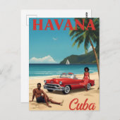 Retro Havana Beach Vibes ポストカード (正面/裏面)