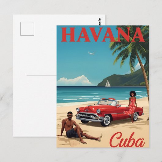 Retro Havana Beach Vibes ポストカード (正面/裏面)