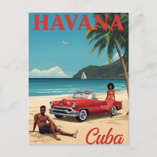 Retro Havana Beach Vibes ポストカード (正面)