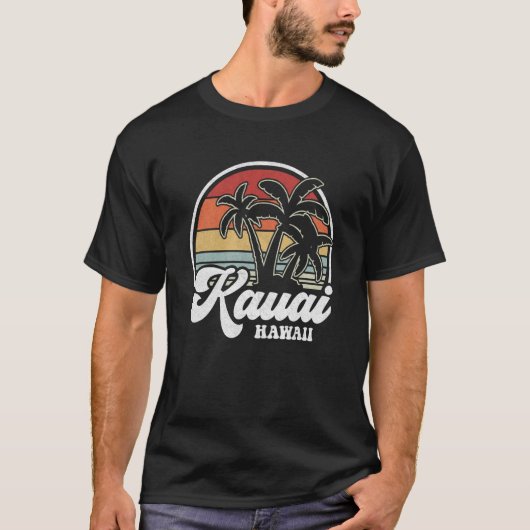 Retro Hawaii Kauai Hawaiian Beach Palm Trees Tシャツ (正面)