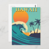 Retro Hawaii Surfing Sunset & Waves Travel ポストカード (正面/裏面)