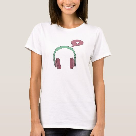 Retro Headphones Graphic – Mint and Pink Pastel - Tシャツ (正面)