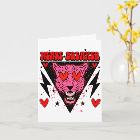 Retro Heart Breaker Valentines Day Tiger Love  カード (黄色い花)