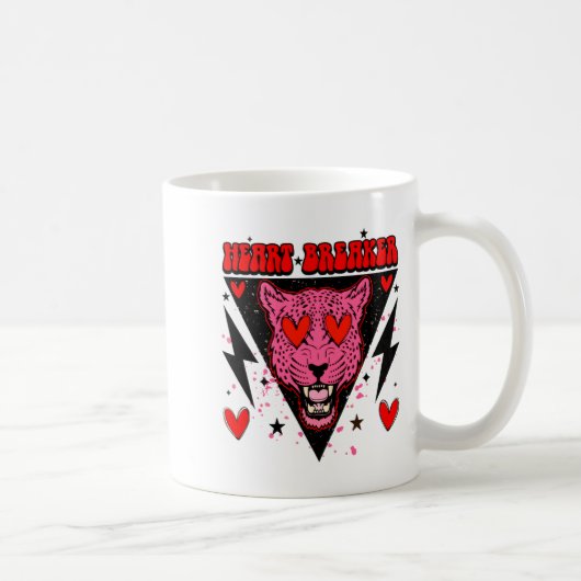 Retro Heart Breaker Valentines Day Tiger Love コーヒーマグカップ (右)