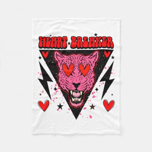 Retro Heart Breaker Valentines Day Tiger Love  フリースブランケット (正面)