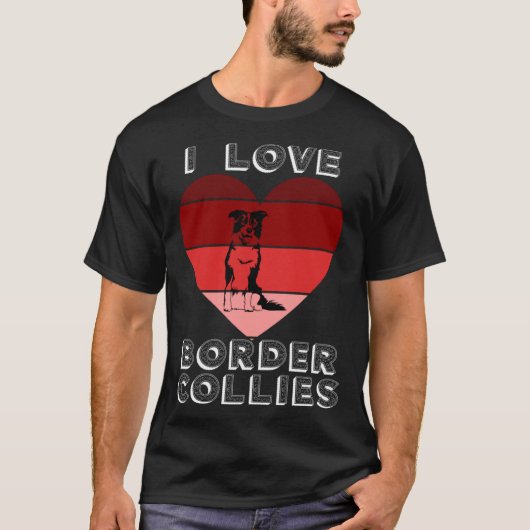 Retro Heart I Love Border Collie  For Girls Valent Tシャツ (正面)
