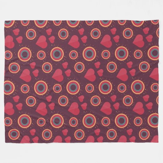 Retro Hearts and Circles Pattern フリースブランケット (正面(横))