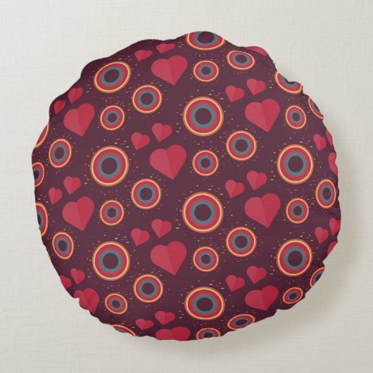 Retro Hearts and Circles Pattern ラウンドクッション (裏面)