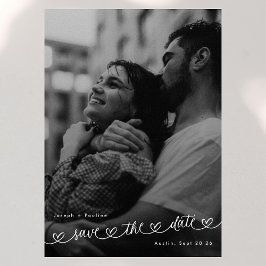 Retro Hearts Black White Photo Modern Wedding セーブザデート