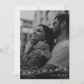 Retro Hearts Black White Photo Modern Wedding セーブザデート (正面)