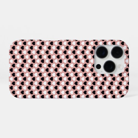Retro Hearts Pink Black & White iPhoneケース (裏面横)