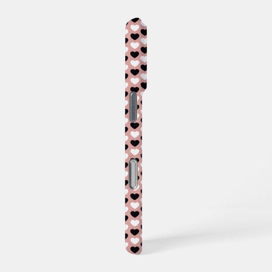 Retro Hearts Pink Black & White iPhoneケース (右側面)