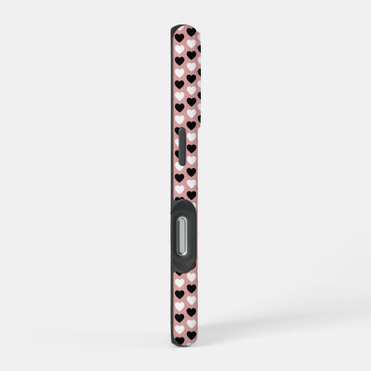 Retro Hearts Pink Black & White iPhoneケース (右側面)