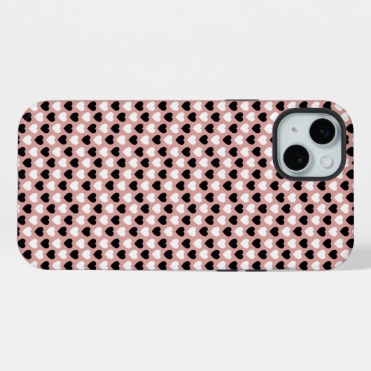 Retro Hearts Pink Black & White iPhoneケース (裏面横)