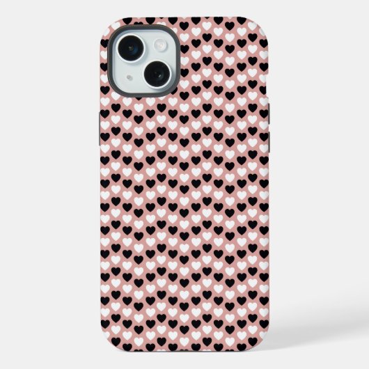 Retro Hearts Pink Black & White iPhoneケース (裏面)