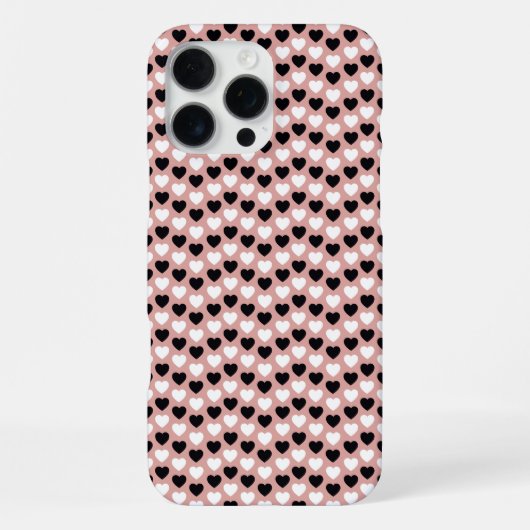 Retro Hearts Pink Black & White iPhoneケース (裏面)