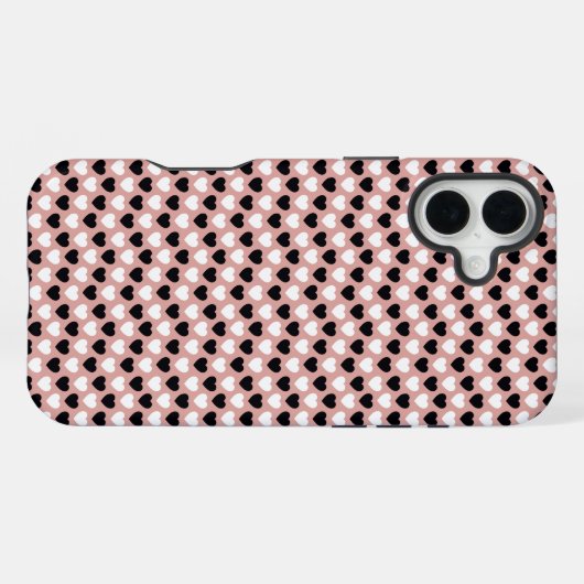 Retro Hearts Pink Black & White iPhoneケース (裏面横)