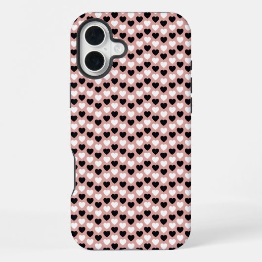 Retro Hearts Pink Black & White iPhoneケース (裏面)