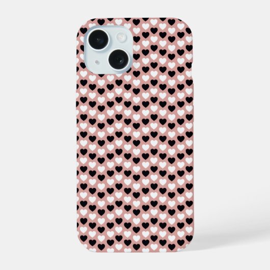 Retro Hearts Pink Black & White iPhone 15ケース (裏面)