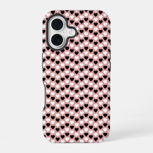 Retro Hearts Pink Black & White iPhone 16ケース (裏面)