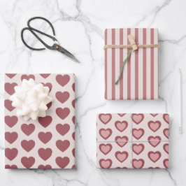 Retro Hearts Pink Burgundy Y2K Style ラッピングペーパーシート