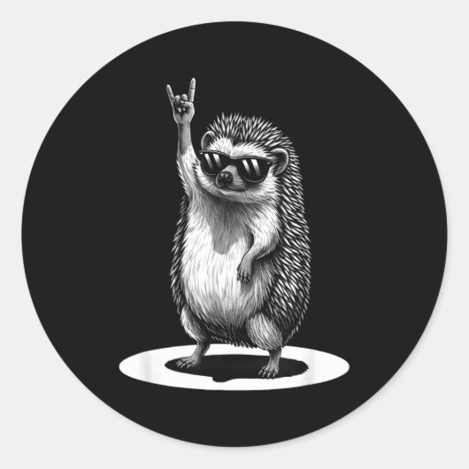 Retro Hedgehog Rock Music Men Kids Women Funny Ani ラウンドシール (正面)