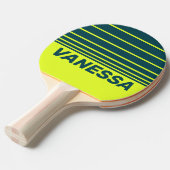 Retro HI VIS Yellow Three Horizon Stripe with Name 卓球ラケット (正面アングル)