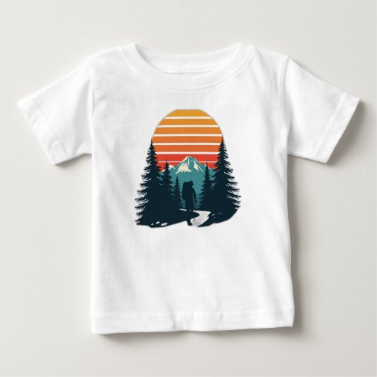 Retro Hiker Mountain Adventure  ベビーTシャツ (正面)
