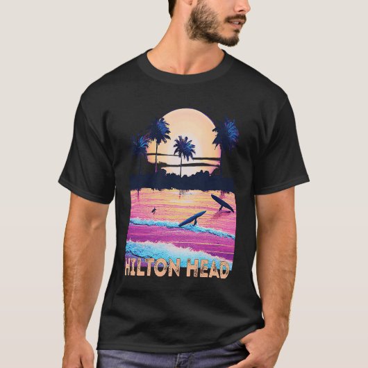 Retro Hilton Head North Carolina Souvenir Surf Tシャツ (正面)