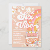 Retro Hippie 6th Birthday Invitation 招待状 (正面)