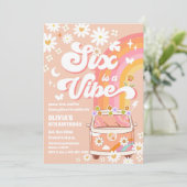 Retro Hippie 6th Birthday Invitation 招待状 (スタンド正面)