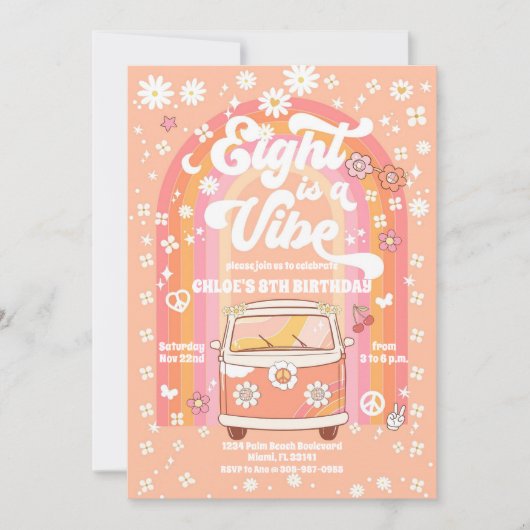 Retro Hippie Birthday Invitation 招待状 (正面)