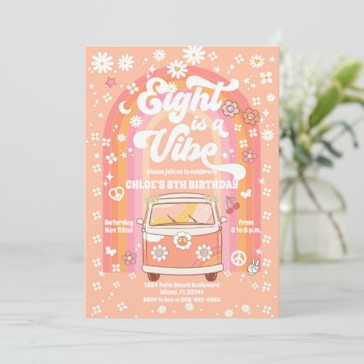 Retro Hippie Birthday Invitation 招待状 (スタンド正面)