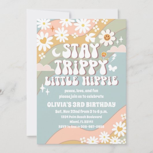 Retro Hippie Birthday Invitation 招待状 (正面)