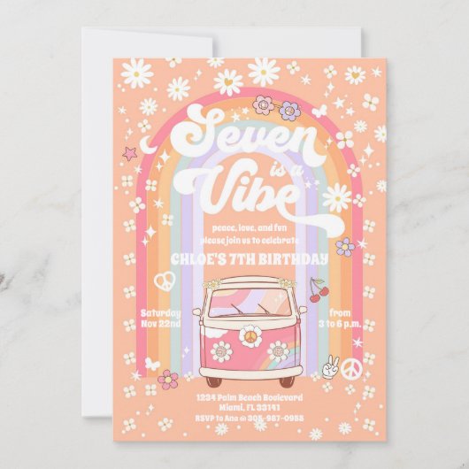 Retro Hippie Birthday Invitation 招待状 (正面)