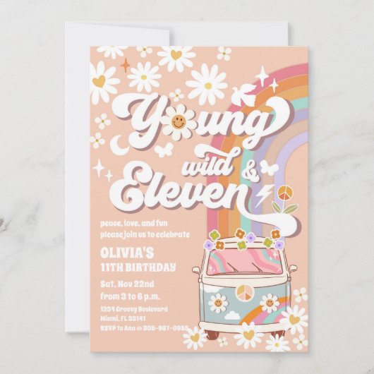 Retro Hippie Birthday Invitation 招待状 (正面)