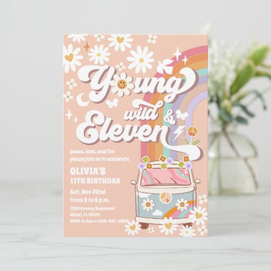 Retro Hippie Birthday Invitation 招待状 (スタンド正面)