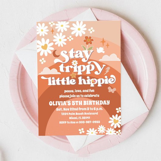 Retro Hippie Daisy Birthday Invitation 招待状