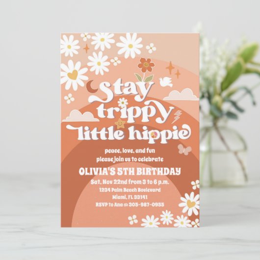 Retro Hippie Daisy Birthday Invitation 招待状 (スタンド正面)