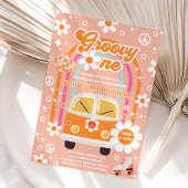 Retro Hippie Daisy Rainbow Groovy One 1st Birthday 招待状