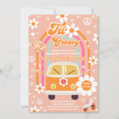 Retro Hippie Daisy Rainbow Two Groovy 2nd Birthday 招待状 (正面)