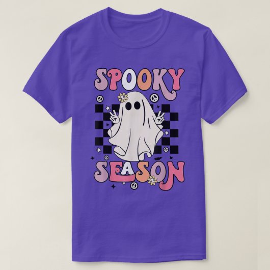 Retro Hippie Halloween Cute Ghost Spooky Season Wo Tシャツ (デザイン正面)