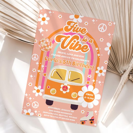 Retro Hippie Rainbow Five is a Vibe 5th Birthday 招待状