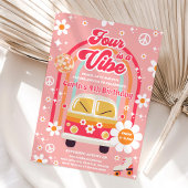 Retro Hippie Rainbow Four Is A Vibe 4th Birthday 招待状