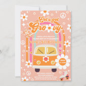 Retro Hippie Rainbow Let's Get Groovy 5th Birthday 招待状 (正面)