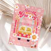 Retro Hippie Rainbow Let's Get Groovy 5th Birthday 招待状