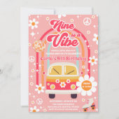 Retro Hippie Rainbow Nine Is A Vibe 9th Birthday 招待状 (正面)