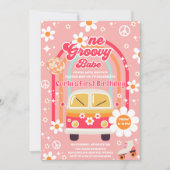 Retro Hippie Rainbow One Groovy Babe 1st Birthday 招待状 (正面)