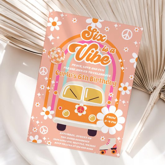 Retro Hippie Rainbow Six Is A Vibe 6th Birthday 招待状