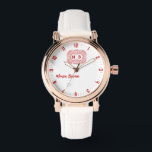Retro Hipster Monogram white and red  腕時計<br><div class="desc">Elegant Floral Monogram Women’s white red Watch – Personalized Name Add a touch of timeless elegance with this stunning women's watch, featuring a white background, red numbers, and a delicate floral monogram. This personalized wristwatch is designed for those who appreciate sophisticated and feminine accessories, making it a perfect gift for...</div>